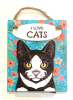 Pet Pegs - I Love Cats - In black and White cat - magnet or hanging note clip
