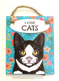 Pet Pegs - I Love Cats - In black and White cat - magnet or hanging note clip