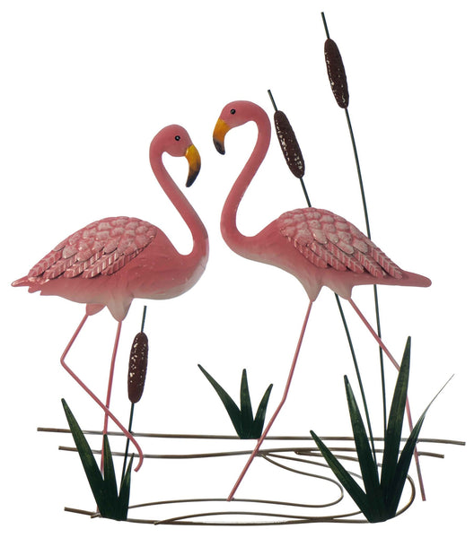 Flamingo with Reeds - and a hanger point, Great quality, painted front & back, lacquered  Dimension 50cm x 46cm