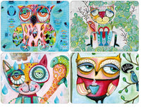 Set of 4 Placemats - Cat and Critters - great for the avid cat and owl lovers.
