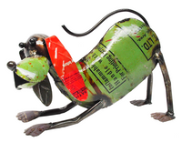 Downward dog made from recycle metal - by think outside -  This Downward Dog Animal Sculpture adds a touch of eco-friendly cheer to your garden. Recycled from Barrels and handcrafted he is a lovely addition to your home. Handmade | Recycled from Barrels | One of a Kind Dimensions (cm): L 25.5cm x W 14cm  x D 31cm
