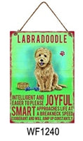 Labradoodle Metal Dog breed signs.  Lovely bright colours signs with each breeds personality traits listed below. Size is 20cm x 27cm each sign. 