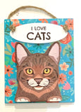 Pet Pegs - I Love Cats - Tabby Cat - - magnet or hanging note clip