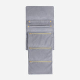 Open Luxe Velvet Jewellery Wrap in Stor, Colour with 3 pockets and ring and earring holders