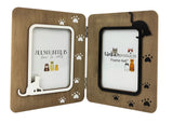 Cute Double Natural Wooden frame with paw prints - Cat. Frame size H22x34x1.5cm, takes photo size of 4”x6”