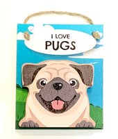 Pet Pegs - I love Pugs - Fawn - magnet or hanging note clip