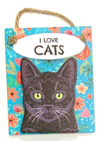 Pet Pegs - I Love Cats - in black with Green eyes - magnet or hanging note clip