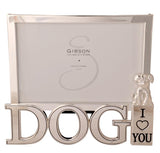 Beautiful silver plated dog frame. Each frame has the words:  DOG with a little emblem of a dog with “I Love You” underneath  holds a 10cm x 15 cm photo. A fantastic gift for any Dog lover.  Sold separately.   