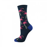Navy Blue Bamboo Lady Socks with pink flamingos