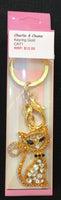 Gold Cat diamanté keyring
