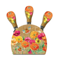 Bright Poppies - Bamboo Magnetic Cheese knife block sets