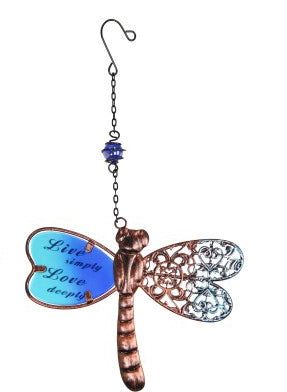 Live simply & Love Deeply - Metal and Glass Dragonfly