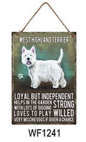 West highland terrier Metal Dog breed signs.  Lovely bright colours signs with each breeds personality traits listed below. Size is 20cm x 27cm each sign. 