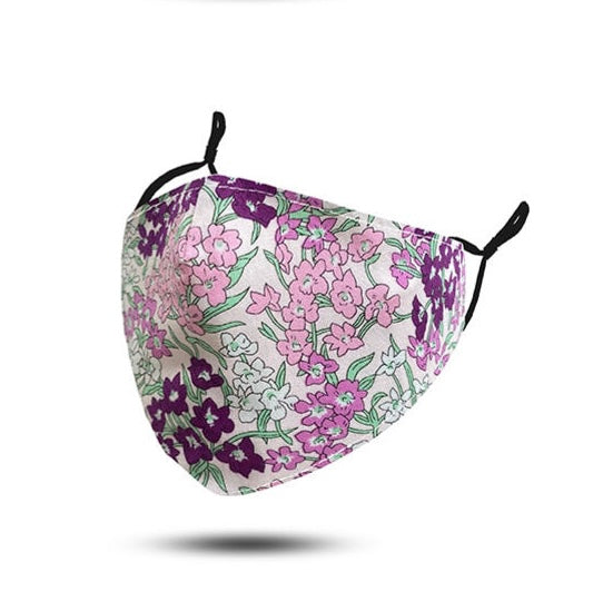 White/pinks - Fantastic fitting Maskit Mask - 3 ply cotton mask with 3  x P M2.5 filters.  Maskit masks are machine or hand washable. The PM 2.5 Filtes are not washable - they are disposable. Tapered at nose and chin to fit to face. Adjustable elastic around ears for a snug fit.