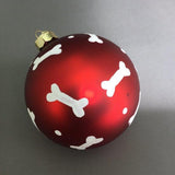 Red Dog Bone Ball Christmas Bauble made from glass 10cm diameter