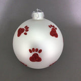 White Dog Paw Christmas Bauble made from glass 10cm diameter