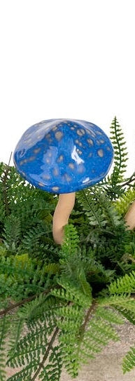 Small Ceramic Mushroom Blue Large Spots  A 
