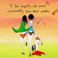 Imagine Ellie White Wine Glass Cover - To live happily, one must occasionally show their undies
