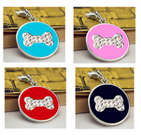 Pet Tags - 25mm Round Disc coloured with Rhinestone bone