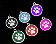 Pet Tag - 20mm Coloured Round Coloured disc with Paw print