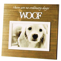 Wood Framed photo frame for Dogs- Saying There are no ordinary dogs WOOF. White frame around photo area - 10cm x 15cm